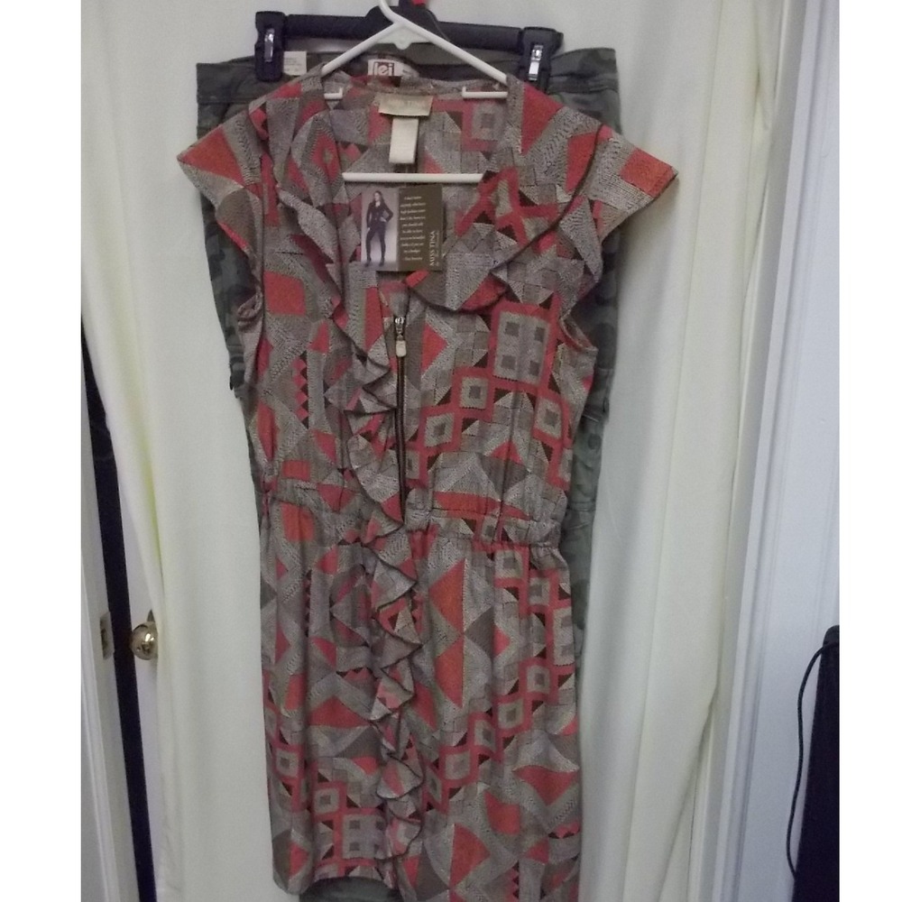 Miss Tina by Tina Knowles Aztec Geo Sienna Ruffle Zip Front Dress Size Medium